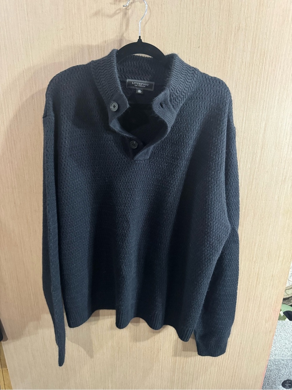 Liverpool Men's V-Neck Button Collar Sweater Navy Blue Size XL